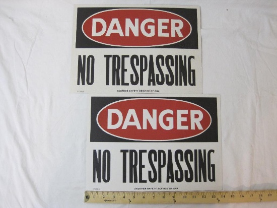 2 Vintage Cardboard DANGER NO TRESPASSING Signs, 14" x 10", Another Safety Service of CNA