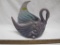 Unusual Lavender Hickman Royal Haeger Pottery Swan Vase with Raised Wing, approx 8 inches tall, 1lb