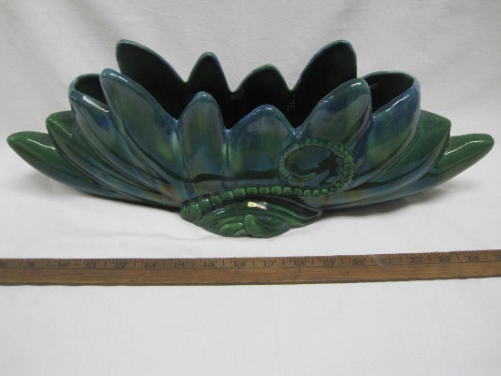 Blue Green Royal Haeger Pottery Arrangement Vase, approx 17.5 in wide, 6 in tall, 3lb 4oz