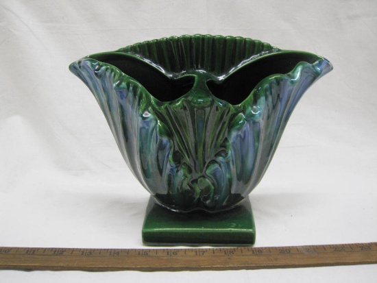 Royal Haegar Green Blue Drip Glazed TV Lamp with Dual Vase, approx 8 in tall, 10 in wide, 2lb 6oz