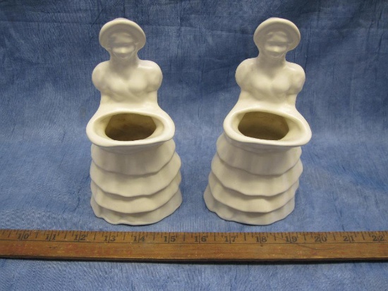 Pair of Ivory Haeger Lady with Basket Figurines, 7.5 in tall, 1lb 10oz