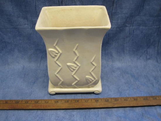 Haeger Musical Vase, Beige wth Vine pattern, No 1417, small chip on top corner, see photos. 8.5 in