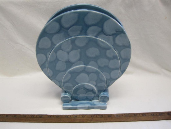 Rare Scalloped Blue Cloud Haeger Vase, 12 inches tall, 10 inch wide. Pedestal is 4 inches deep, vase