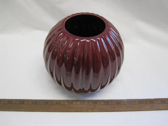 Haeger Rounded Banded Maroon Vase, 6 inches by 6 inches, 3 inch diameter opening, 2lb