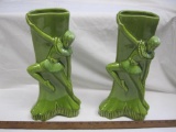 Pair of Elegant Green Royal Haeger Lime Green Dancing Girl Vases, 14 inches tall, 6lbs