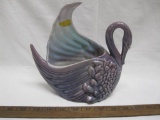 Unusual Lavender Hickman Royal Haeger Pottery Swan Vase with Raised Wing, approx 8 inches tall, 1lb