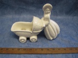 75th Anniversary Haeger Maiden with Baby Carriage, 9 inches wide by 8 inches tall, 1lb 8oz