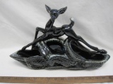 Leaping Fawn TV Lamp Base in Black & Smoke Drip Royal Haeger