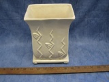Haeger Musical Vase, Beige wth Vine pattern, No 1417, small chip on top corner, see photos. 8.5 in