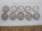 Ten Silver US Mercury dimes, eight 1937, one 1937S, one 1937D, 24.4 g
