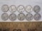 Ten Silver US Mercury Dimes, one 1940D, one 1941S, one 1941D, seven 1941, 24.9 g