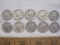 Ten Silver Mercury US Dimes, one 1942, five 1943, two 1944, one 1943D, one 1944 S, 24.7 g