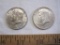 Two 1964 US Silver Kennedy Half Dollars, 25 g