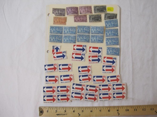 Lot of Vintage US Special Delivery Stamps including 10-1944 13 cent stamps, 21- 1971 60 cent special