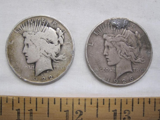 Two silver dollars, 1922 and 1926, 52.7 g