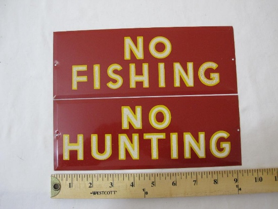 Metal NOS HY-KO Fine Reflecting Signs including "No Fishing" and "No Hunting", 9.25" x 3.5", 3 oz