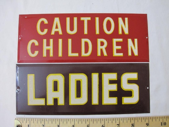 Vintage Metal NOS HY-KO Fine Reflecting Signs, Ladies, Caution Children