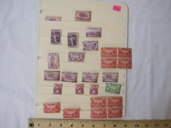 Lot of Vintage US Postage Stamps from 1930s including 1935 Connecticut Tercentenary 3 cent stamps,