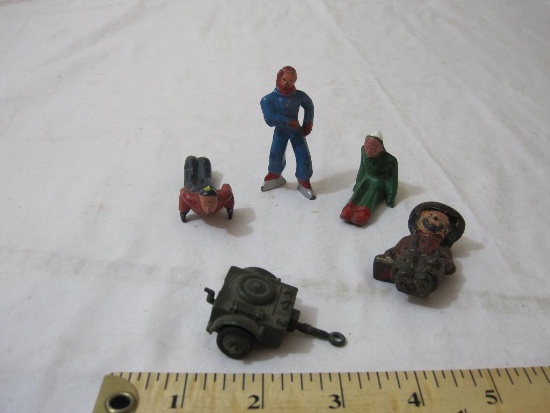 Lot of Vintage Cast Metal Winter Sports Figures and more, including Barclay and Dinky Toys, 8 oz