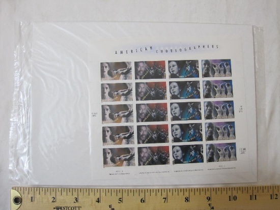 Unused Sheet of American Choreographers 37 cent US Postage Stamps, 2003, 2 oz