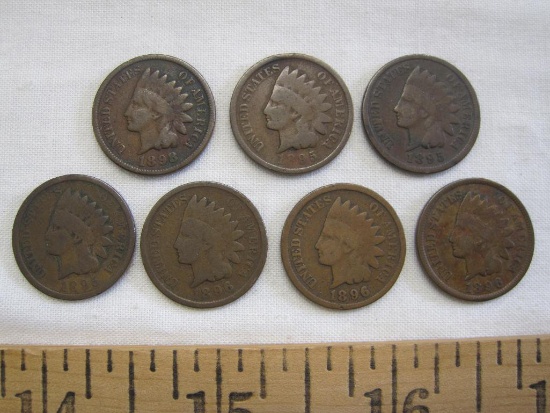 Seven US Indian Head Pennies, three 1895, three 1896, one 1898, 20.5 g