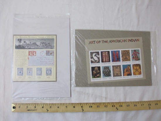 Two Unused Sheets of US Postage Stamps including Art of the American Indian and The "Hawaiian