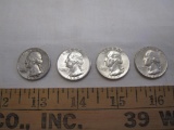 Four Silver US quarters, three 1964, one 1952D, 24.8 g