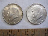 Two 1964 US Silver Kennedy Half Dollars, 25 g