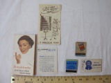 Lot of Vintage Advertising Pieces and Ephemera including Hunt's Matchbook, Ralph C Hitch Insurance,