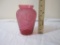 Vintage Etched Cranberry Pilgrim Glass Vase, signed by Kelsey Pilgrim, 6