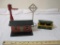 Lot of Vintage Metal O Scale Railroad Scenery including Newspaper Stand, Flyertown Depot, and