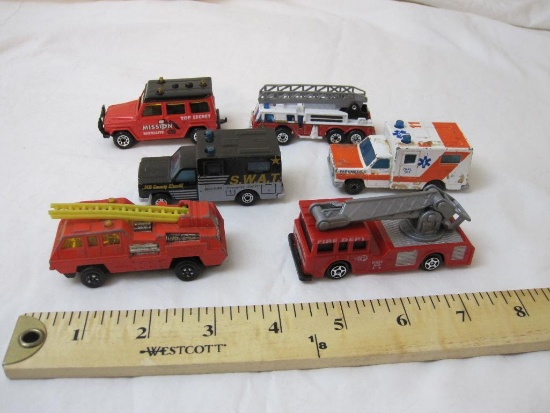 6 Miniature Emergency Vehicles including SWAT, paramedics, and Missio 1 Satellite, 10 oz