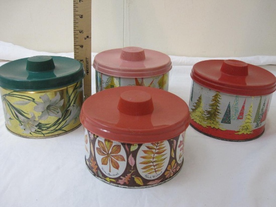 4 Vintage Mrs. Leland's Seasonal Old-Fashioned Candy Tins, 1958 & 1962, 1 lb 4 oz