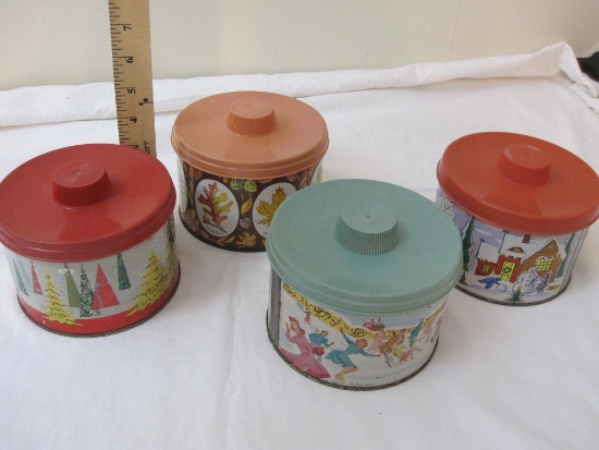 4 Vintage Mrs. Leland's Seasonal Old-Fashioned Candy Tins, 1958, 1 lb 4 oz