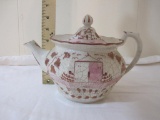 Vintage Oriental/Asian-themed Tea Pot with Lid, made in England, 1 lb 8 oz