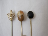 3 Vintage Hat/Stick Pins including Avedon Sterling Silver and Onyx (1 g)