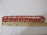 Vintage Glass Mid-Century Orange Beaded Necklace, glass beads, approximately 54