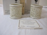 Two Lenox Collections Pierced China Large Votive Holders with pure 24K gold trim detail, 2 3/4