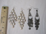 2 Pairs of Vintage Silver Tone Dangle Earrings, 1 oz