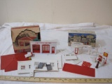 O Scale Miniature Buildings for Railroad Scenes including Littletown Plastics Gas Station and