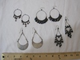 4 Pairs of Pierced Earrings including catseye beaded hoops, acrylic beaded, silver tone moons, and