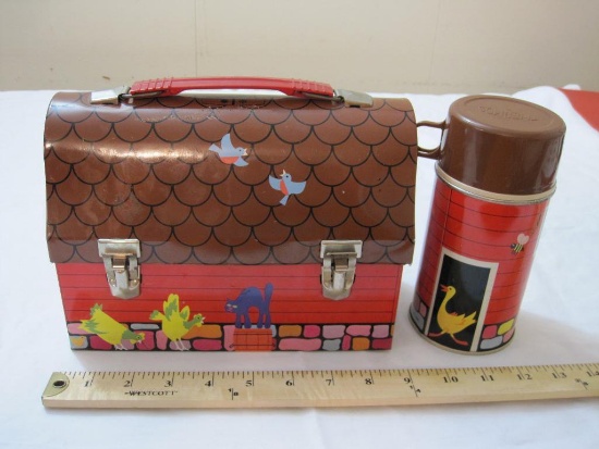 Vintage Farm/Barn Thermos Metal Lunchbox and Thermos, 1971 King-Seeley Thermos Co., 1 lb 10 oz