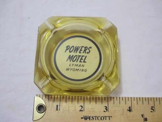 Vintage Glass Ashtray from Powers Motel Lyman Wyoming, approximately 3.5", 5 oz