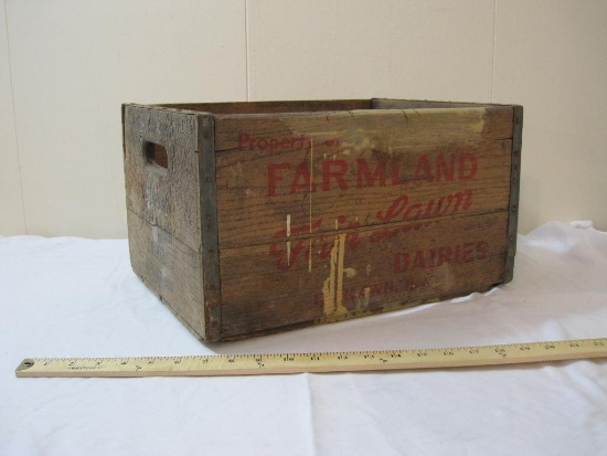 Vintage Wooden Milk Crate from Farmland Fair Lawn Dairies, Fair Lawn New Jersey, manufactured by JH