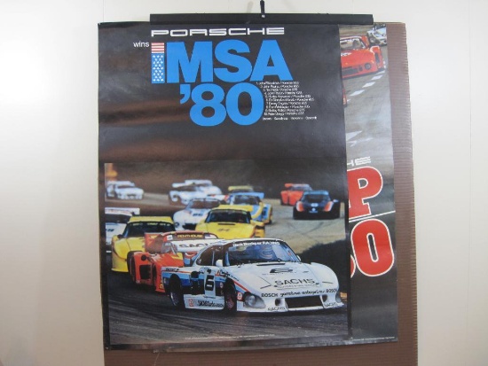 Two 1980 Porsche Posters including Porsche wins IMSA '80 and Porsche Cup '80, 40" x 30", posters