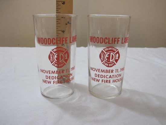 Two Woodcliff Lake Volunteer Fire Dept November 11, 1961 Dedication New Fire House Drinking Glasses,