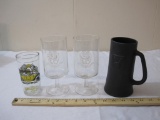 Lot of Vintage Glassware including Playboy black coated glass mug, Dodge Hudson 1914, and 2