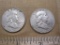 Two Silver Franklin Half Dollars, 1963 D and 1962 D, 24.9g