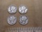 Four US Silver Mercury Dimes, 1942, 9.8g