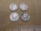 Four Mercury Dimes US Silver Coins: 192?, 1941, 1942, and 1942-D, 9.5 g